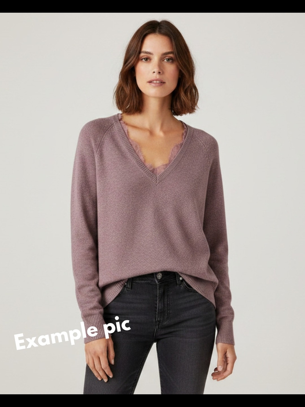 Reitmans Size Small, EUC, Lace Detail V-Neck Sweater, Dusty Mauve, Lightweight